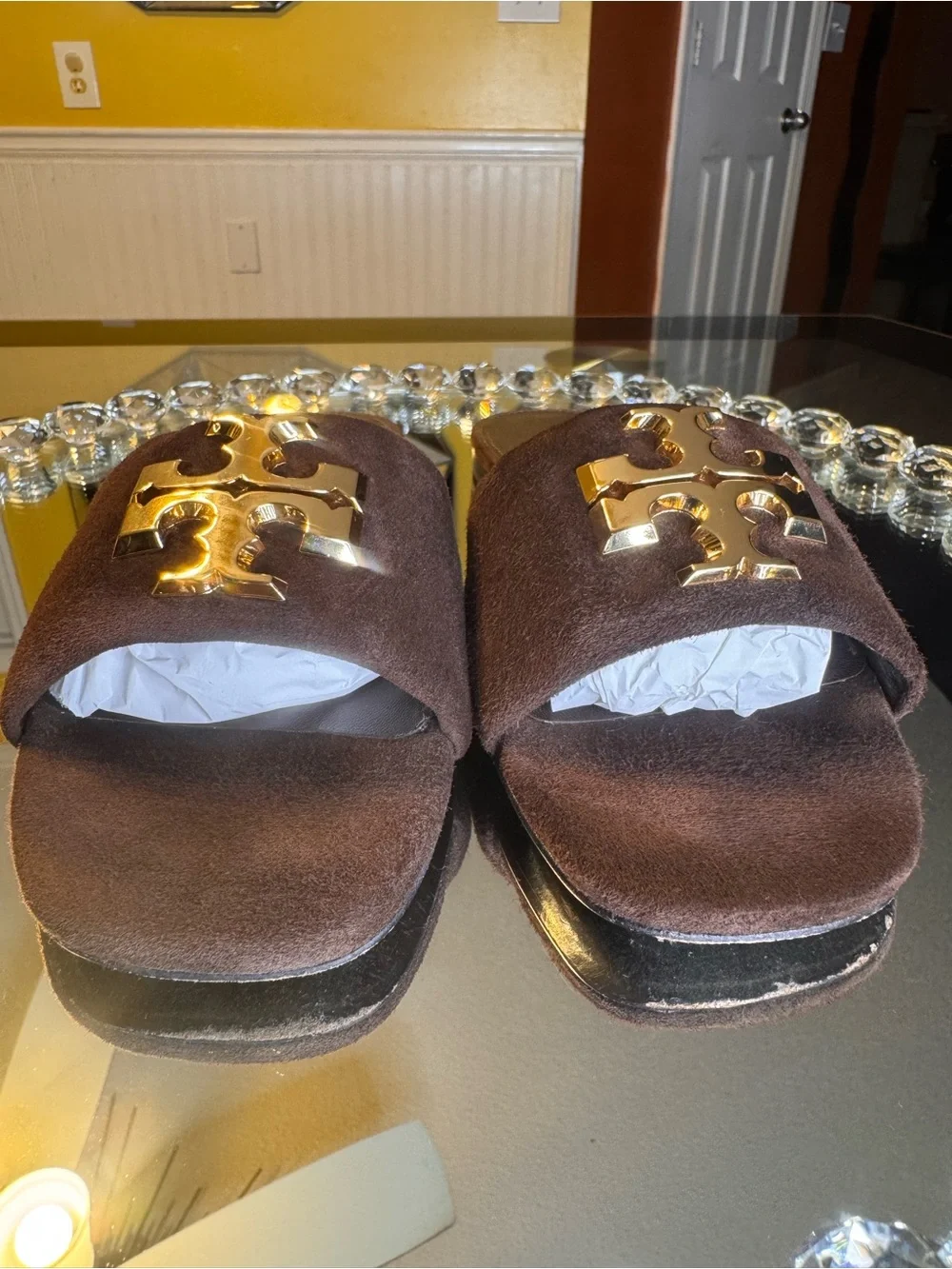 Tory Burch Brown Suede Eleanor Flat Sandals/ Slide. Size 7